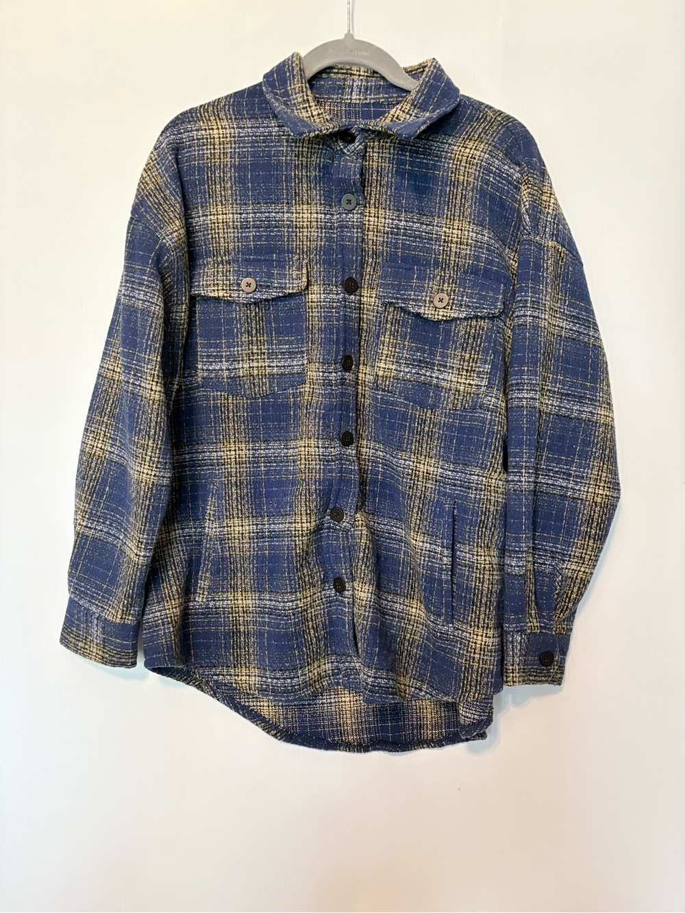 Forever 21 Women’s Navy and Yellow Plaid Jean Jacket